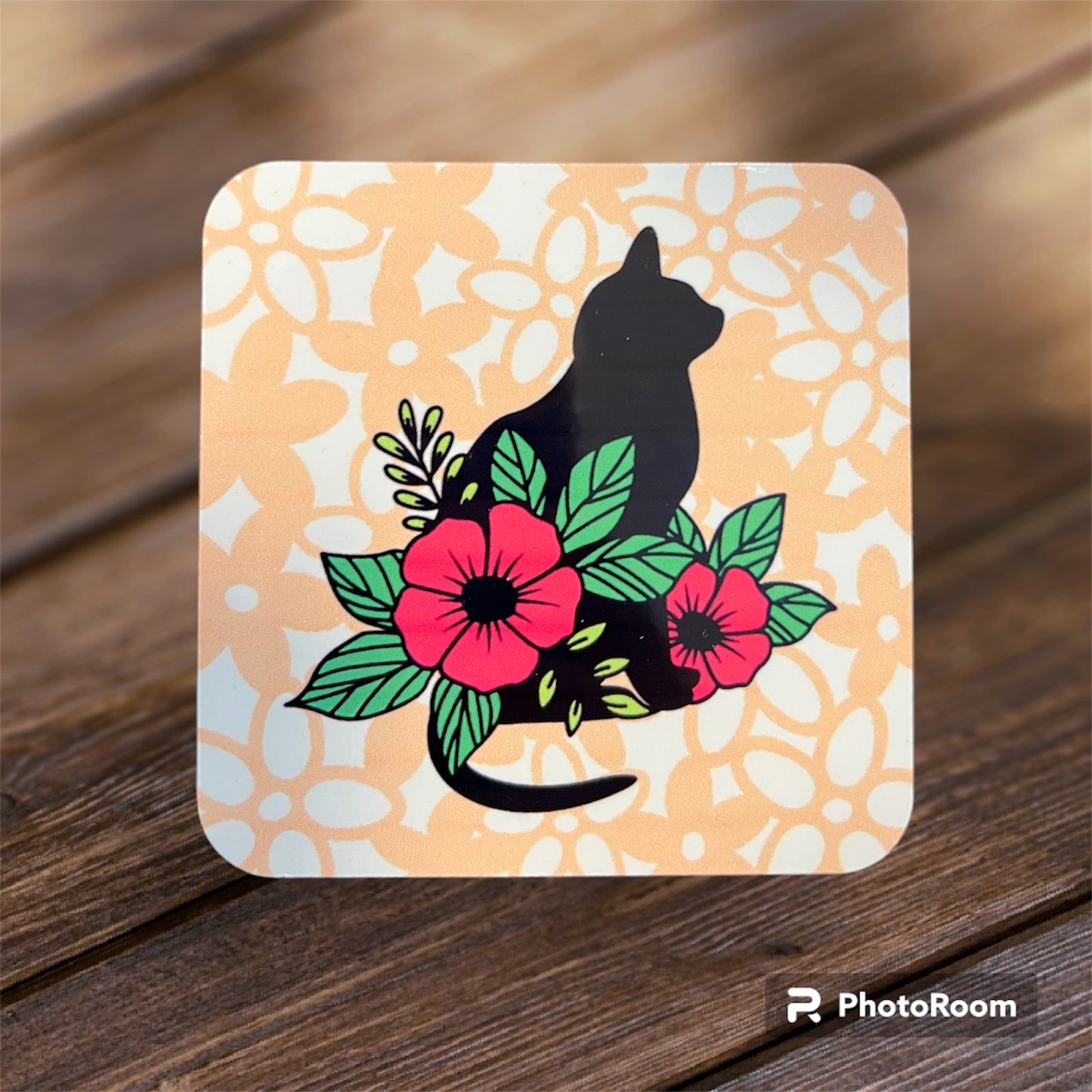 Black Flower Cat Coaster